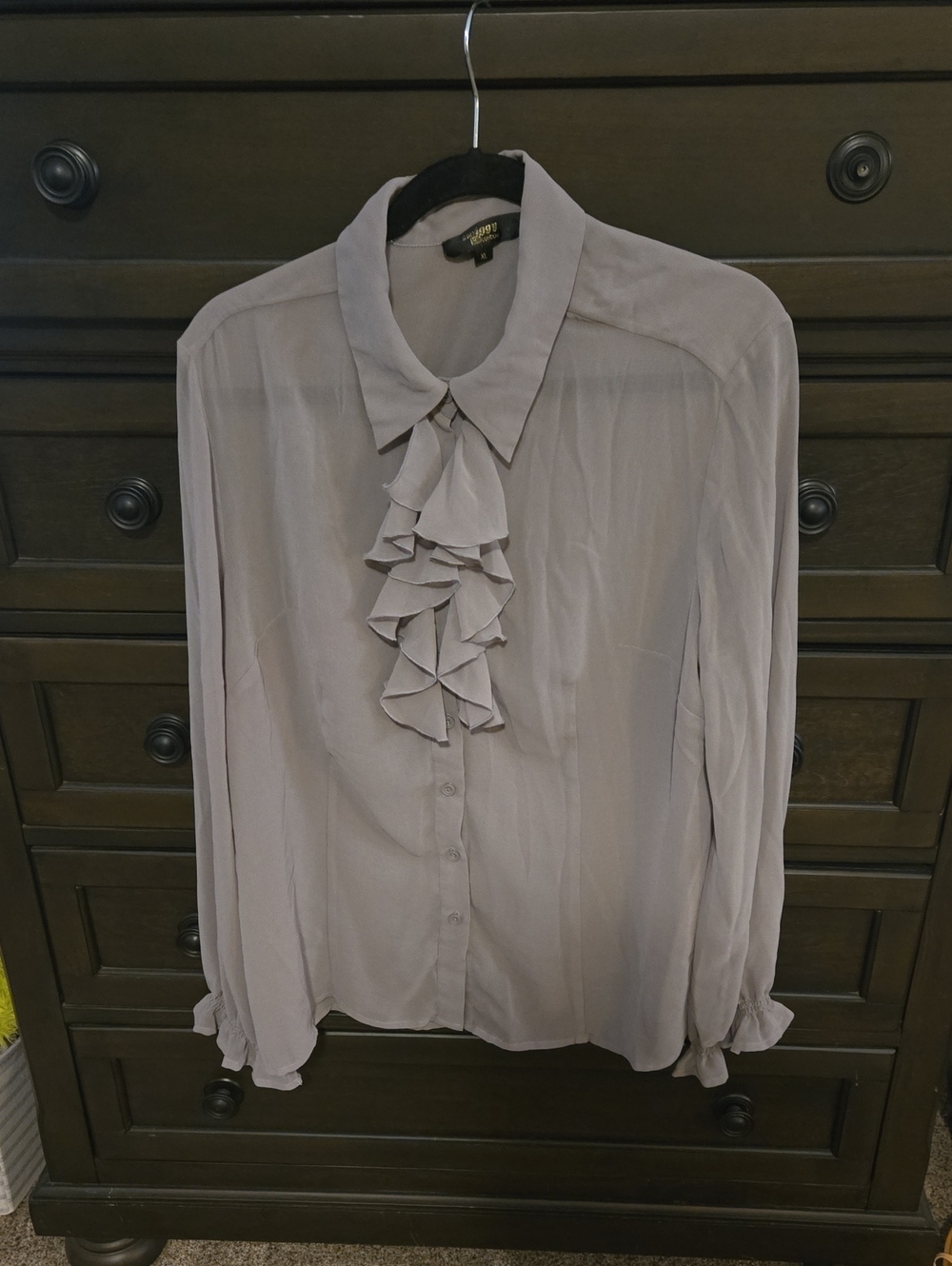 Taupe sheer Ruffled Front Blouse